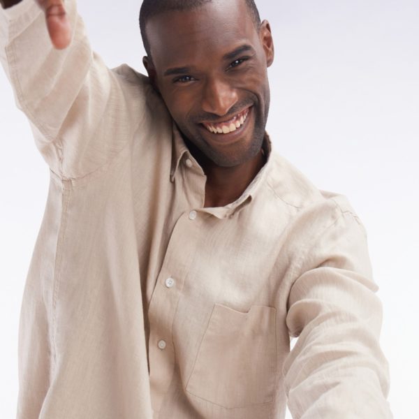 Chemise En Lin Beige Unie Coupe Droite Eden Park