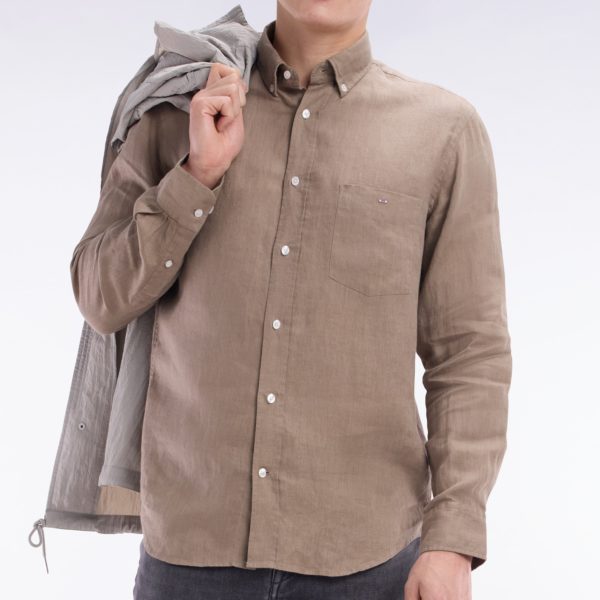 Chemise En Lin Sable Unie Coupe Droite Eden Park