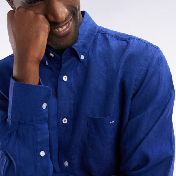 Chemise En Lin Bleu Foncé Unie Coupe Droite Eden Park