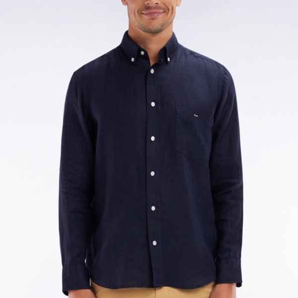 Chemise En Lin Marine Unie Coupe Droite Eden Park