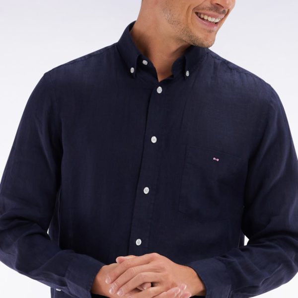 Chemise En Lin Marine Unie Coupe Droite Eden Park