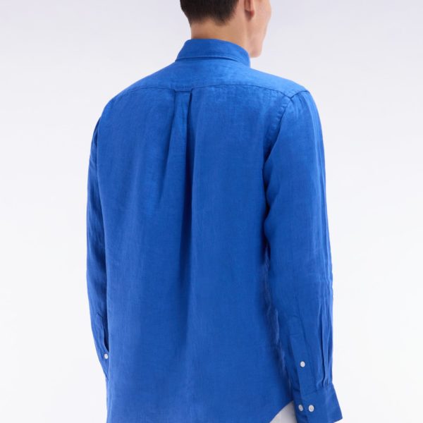 Chemise En Lin Bleu Unie Coupe Droite Eden Park