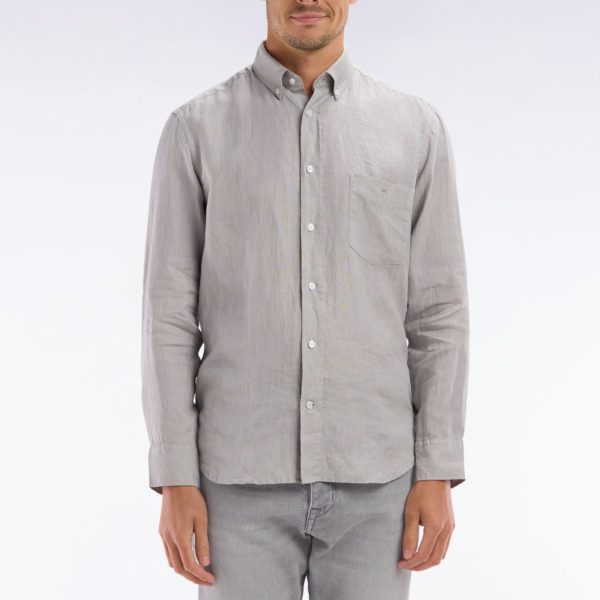 Chemise En Lin Gris Unie Coupe Droite Eden Park