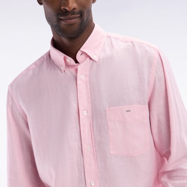 Chemise En Lin Rose Unie Coupe Droite Eden Park