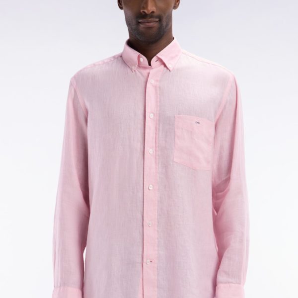 Chemise En Lin Rose Unie Coupe Droite Eden Park