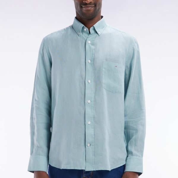 Chemise En Lin Vert D’eau Unie Coupe Droite Eden Park