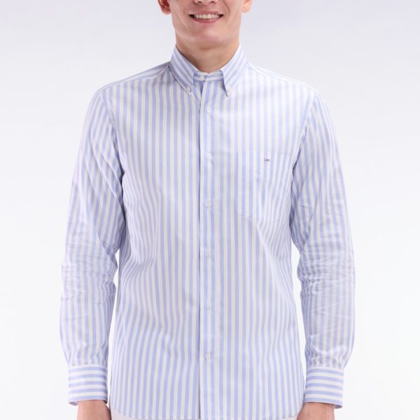 Chemise À Rayures Bâtons En Coton Gris Clair Coupe Droite Eden Park