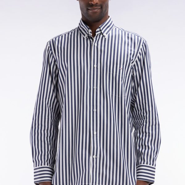 Chemise À Rayures Bâtons En Coton Marine Coupe Droite Eden Park
