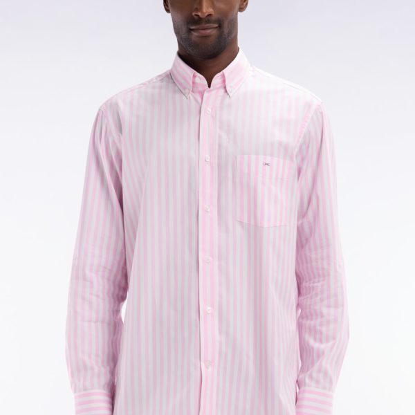 Chemise À Rayures Bâtons En Coton Rose Coupe Droite Eden Park