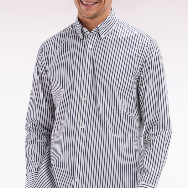 Chemise En Coton Rayée Bleue Coupe Droite Eden Park