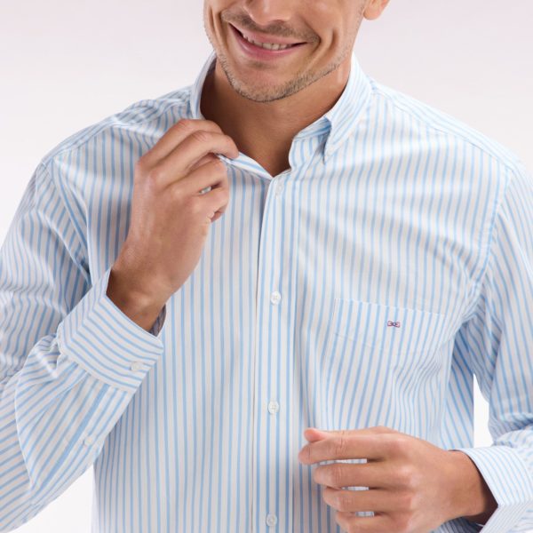 Chemise En Coton Rayée Bleu Ciel Coupe Droite Eden Park