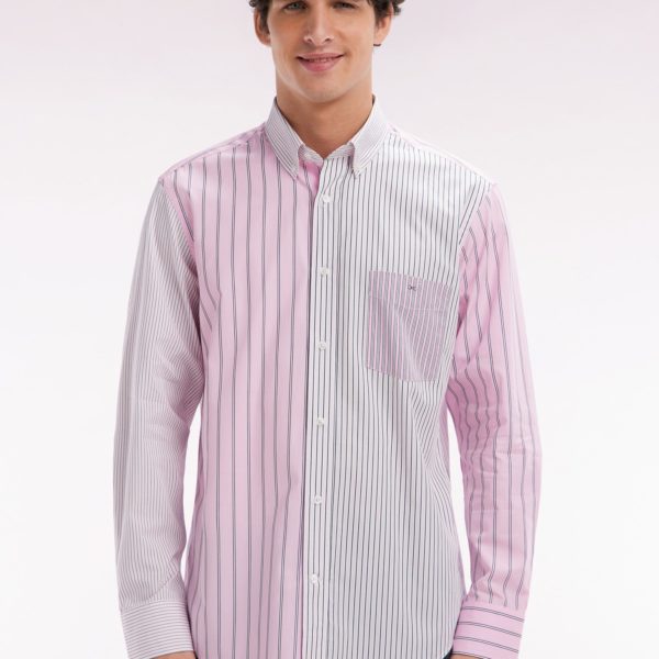 Chemise À Rayures Bâtons En Popeline De Coton Rose Coupe Droite Eden Park