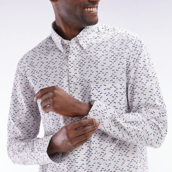Chemise En Popeline De Coton Écrue Microimprimé Nœud Papillon Coupe Droite Eden Park