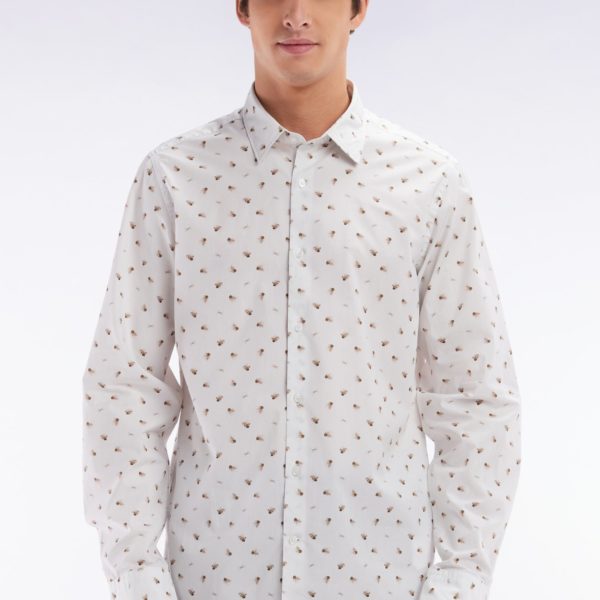 Chemise À Micromotifs Nœuds En Coton Sable Coupe Droite Eden Park