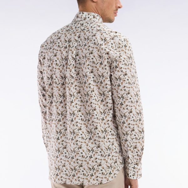 Chemise En Popeline De Coton Beige Microimprimé Végétal Coupe Droite Eden Park