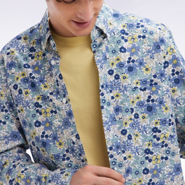 Chemise En Popeline De Coton Grise Imprimé Floral Coupe Droite Eden Park
