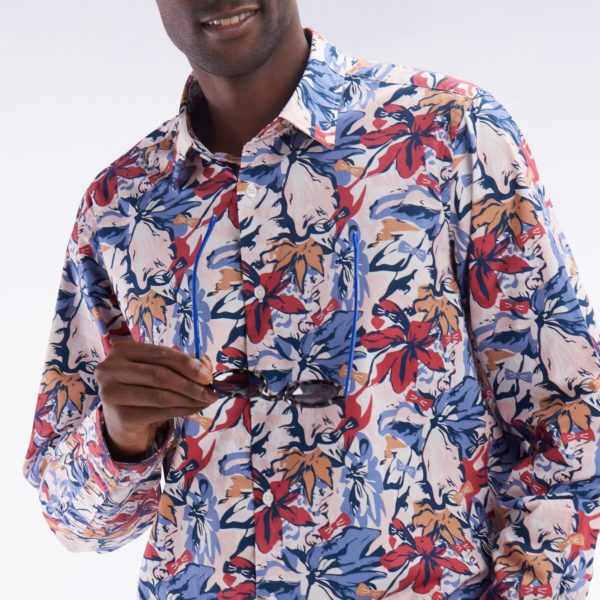 Chemise En Popeline De Coton Imprimé Tropical Nœud Papillon Coupe Droite Eden Park