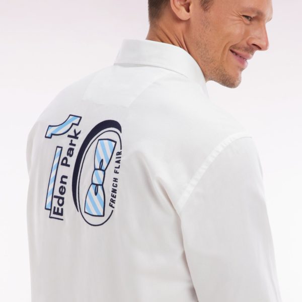 Chemise En Coton Pinpoint Blanc Broderie 10 Coupe Droite Eden Park