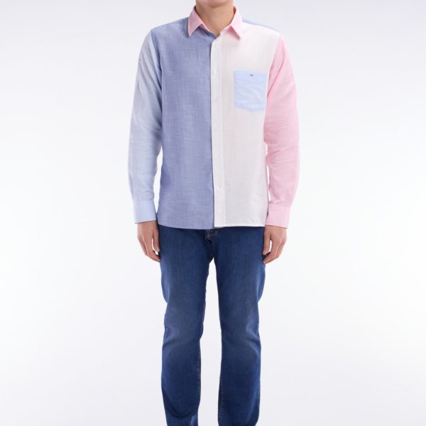 Chemise Colorblock Bleue Et Rose Coupe Droite Eden Park