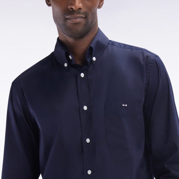 Chemise En Twill De Coton Marine Unie Coupe Droite Eden Park