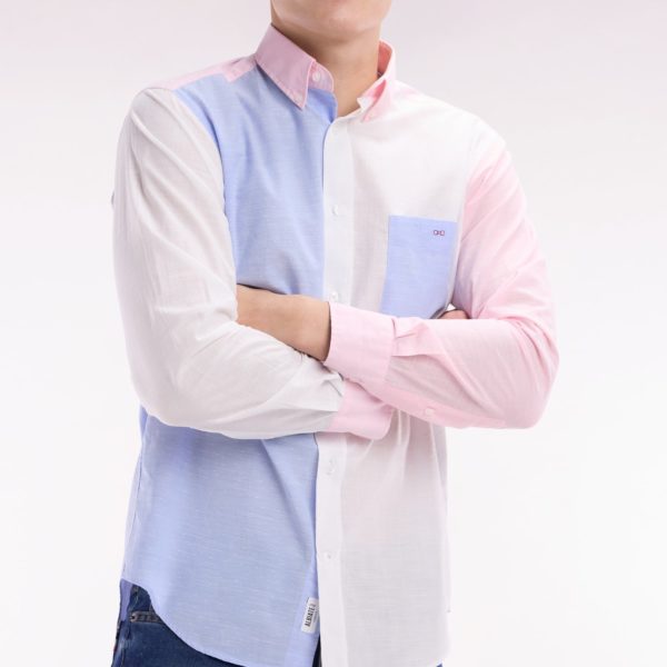 Chemise En Jacquard Et Dobby De Coton Ciel Et Rose Coupe Droite Eden Park
