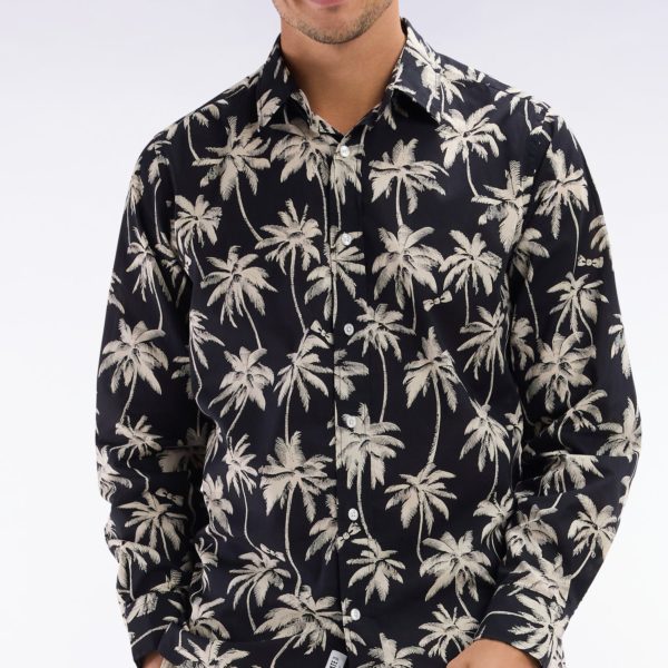 Chemise En Coton Noir À Imprimé Palmiers Coupe Droite Eden Park