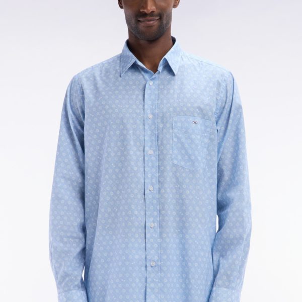 Chemise En Popeline De Coton Ciel Imprimé Blanc Coupe Droite Eden Park