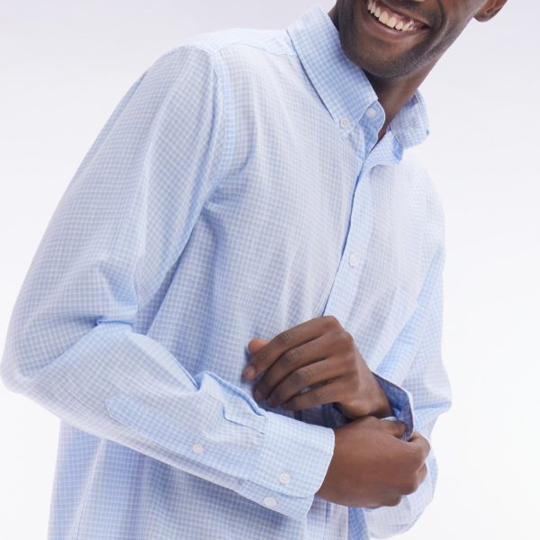 Chemise En Popeline De Coton À Microcarreaux Vichy Ciel Coupe Droite Eden Park