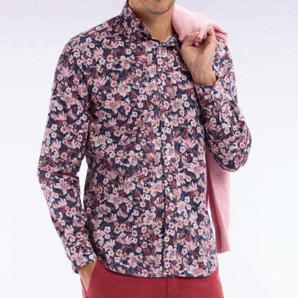 Chemise En Popeline De Coton À Imprimé Floral Bordeaux Coupe Droite Eden Park