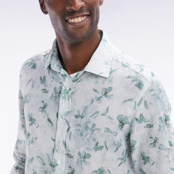 Chemise En Lin Vert À Imprimé Floral Coupe Ajustée Eden Park