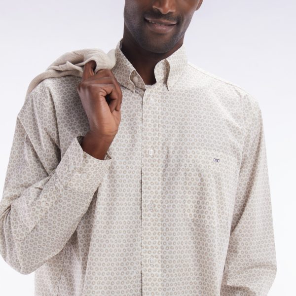 Chemise En Popeline De Coton À Microimprimé Graphique Beige Coupe Droite Eden Park