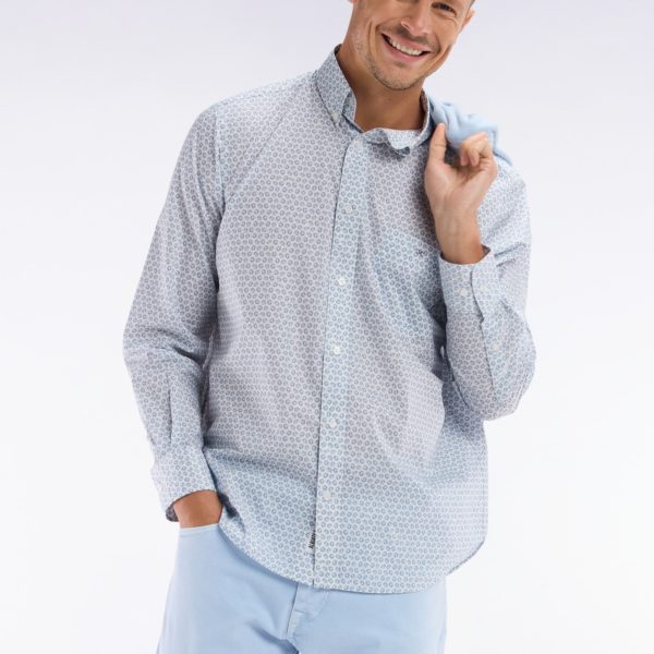 Chemise En Popeline De Coton À Microimprimé Graphique Gris Coupe Droite Eden Park
