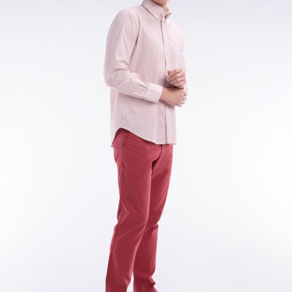 Chemise En Popeline De Coton À Microimprimé Graphique Rose Coupe Droite Eden Park