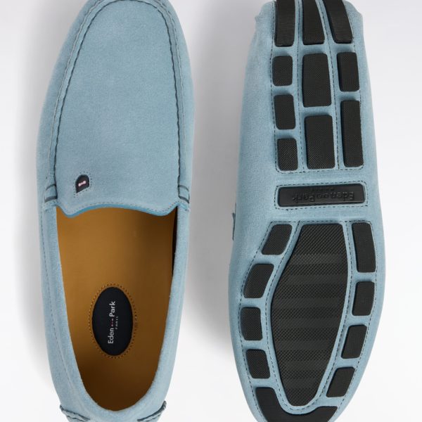 Mocassins En Cuir Suédé Bleu Ciel Eden Park
