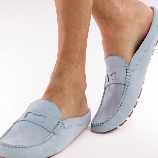 Mocassins Babouches En Cuir Suédé Gris Clair Eden Park