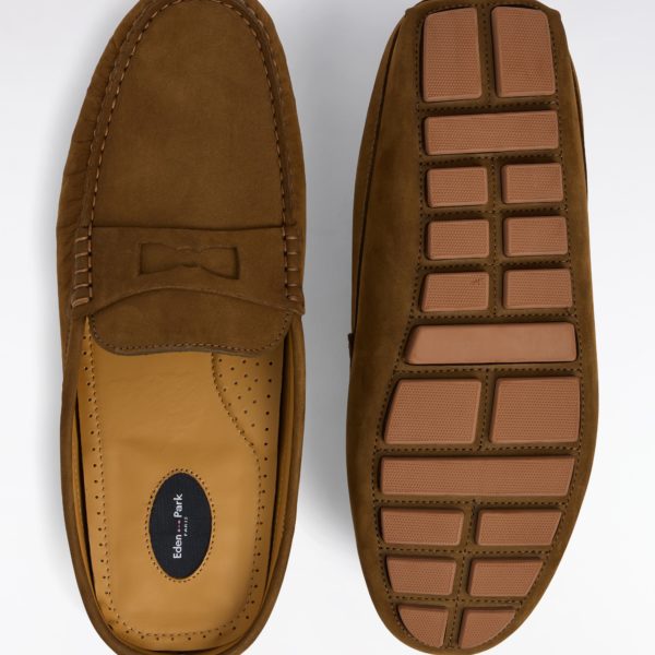 Mocassins Babouches En Cuir Suédé Kakis Eden Park