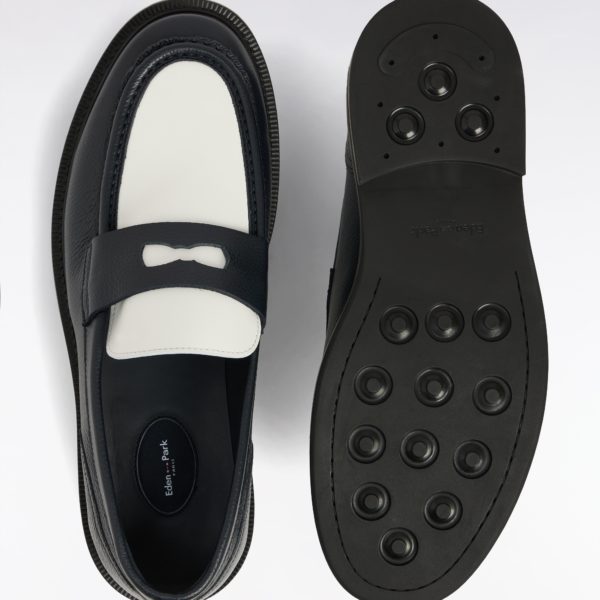 Mocassins Bicolores En Cuir Grainé Noirs Et Blancs Eden Park