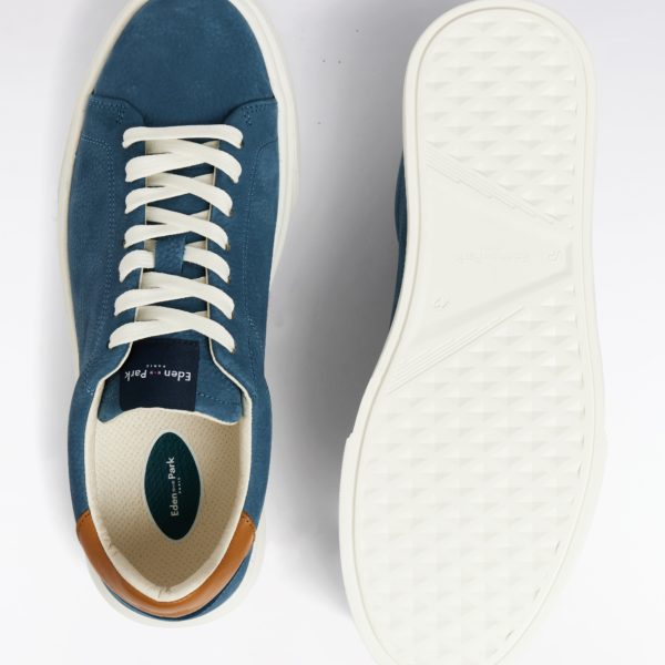 Baskets Basses En Cuir Bleu Gris Eden Park