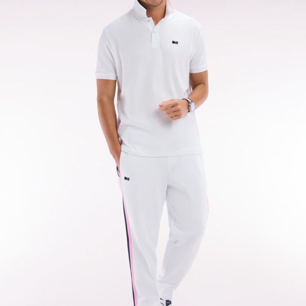 Pantalon Jogging En Coton Blanc À Détails Tricolores Coupe Décontractée Eden Park