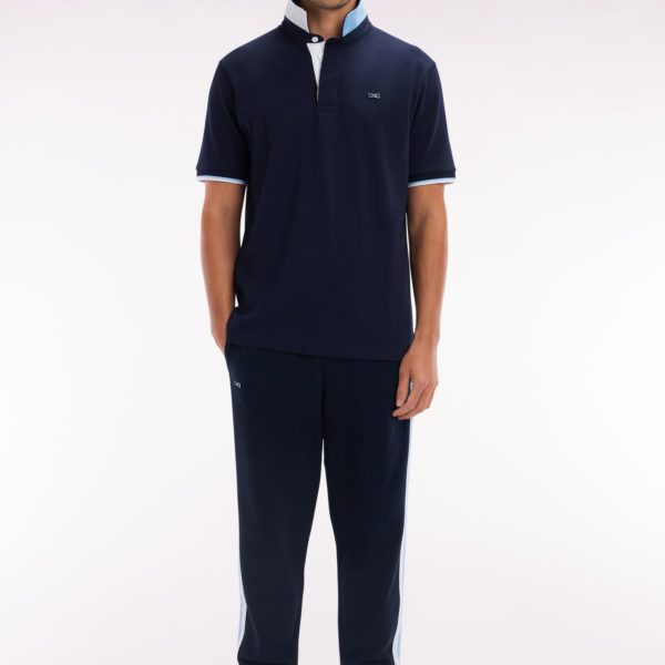 Pantalon Jogging En Coton Marine À Détails Tricolores Coupe Décontractée Eden Park