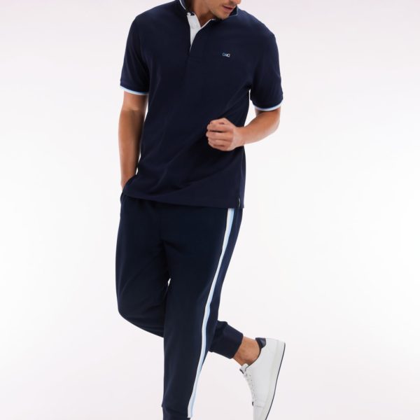 Pantalon Jogging En Coton Marine À Détails Tricolores Coupe Décontractée Eden Park