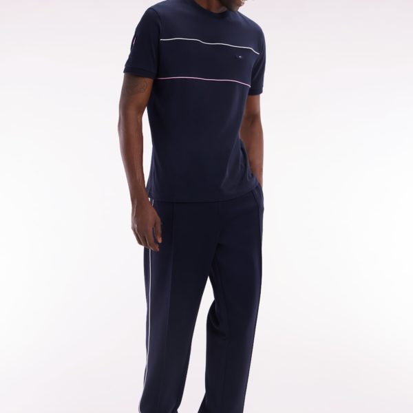 Pantalon Jogging En Molleton Coton Stretch Marine Passepoil Ciel Coupe Droite Eden Park