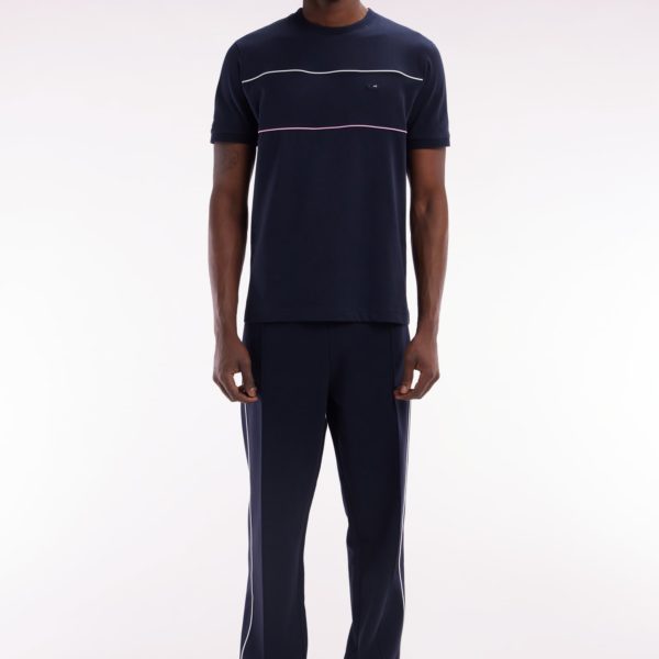 Pantalon Jogging En Molleton Coton Stretch Marine Passepoil Ciel Coupe Droite Eden Park