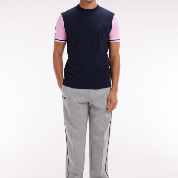 Pantalon Jogging En Molleton Coton Stretch Gris Passepoil Marine Coupe Droite Eden Park
