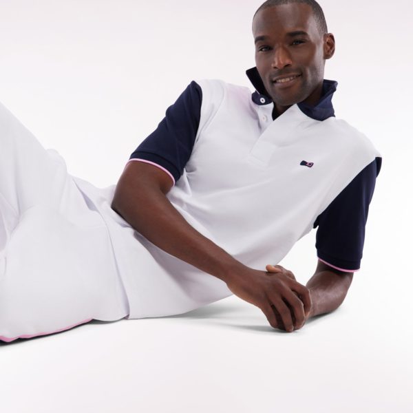 Maillot À Manches Courtes En Coton Blanc Col Bicolore Coupe Décontractée Eden Park