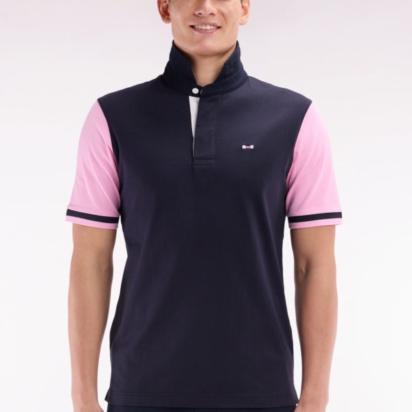 Maillot À Manches Courtes En Coton Marine Et Rose Broderie Dos Coupe Droite Eden Park