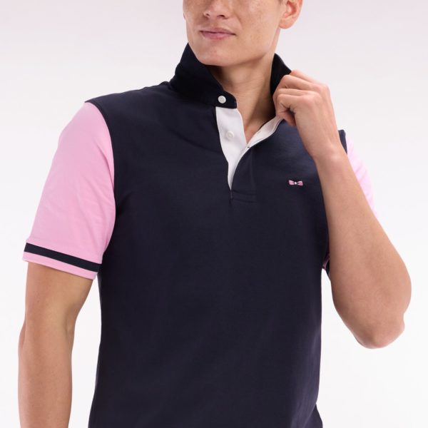 Maillot À Manches Courtes En Coton Marine Et Rose Broderie Dos Coupe Droite Eden Park