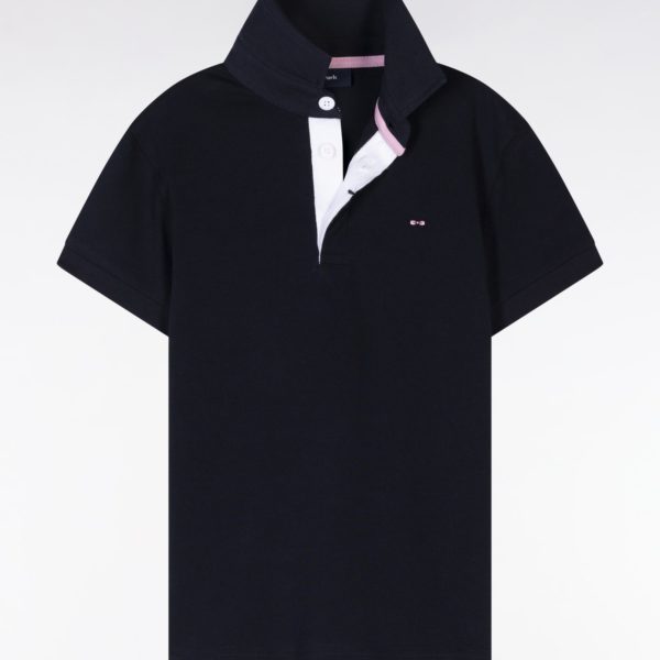 Maillot À Manches Courtes En Coton Marine Dos Brodé Coupe Droite Eden Park