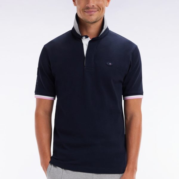 Maillot À Manches Courtes En Coton Marine Et Gris Broderie Dos Coupe Droite Eden Park