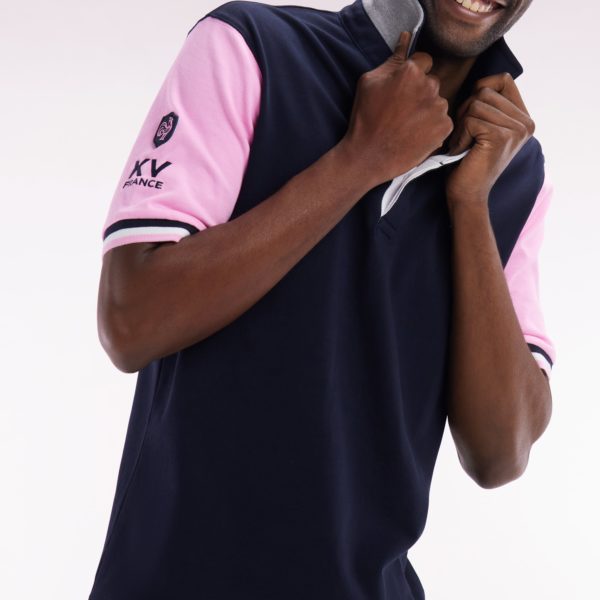 Maillot À Manches Courtes En Coton Marine Et Rose Xv De France Eden Park